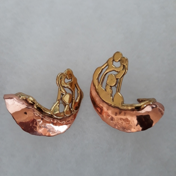 Artisan Crafted Copper & Brass Pierced Earrings - Picture 1 of 8